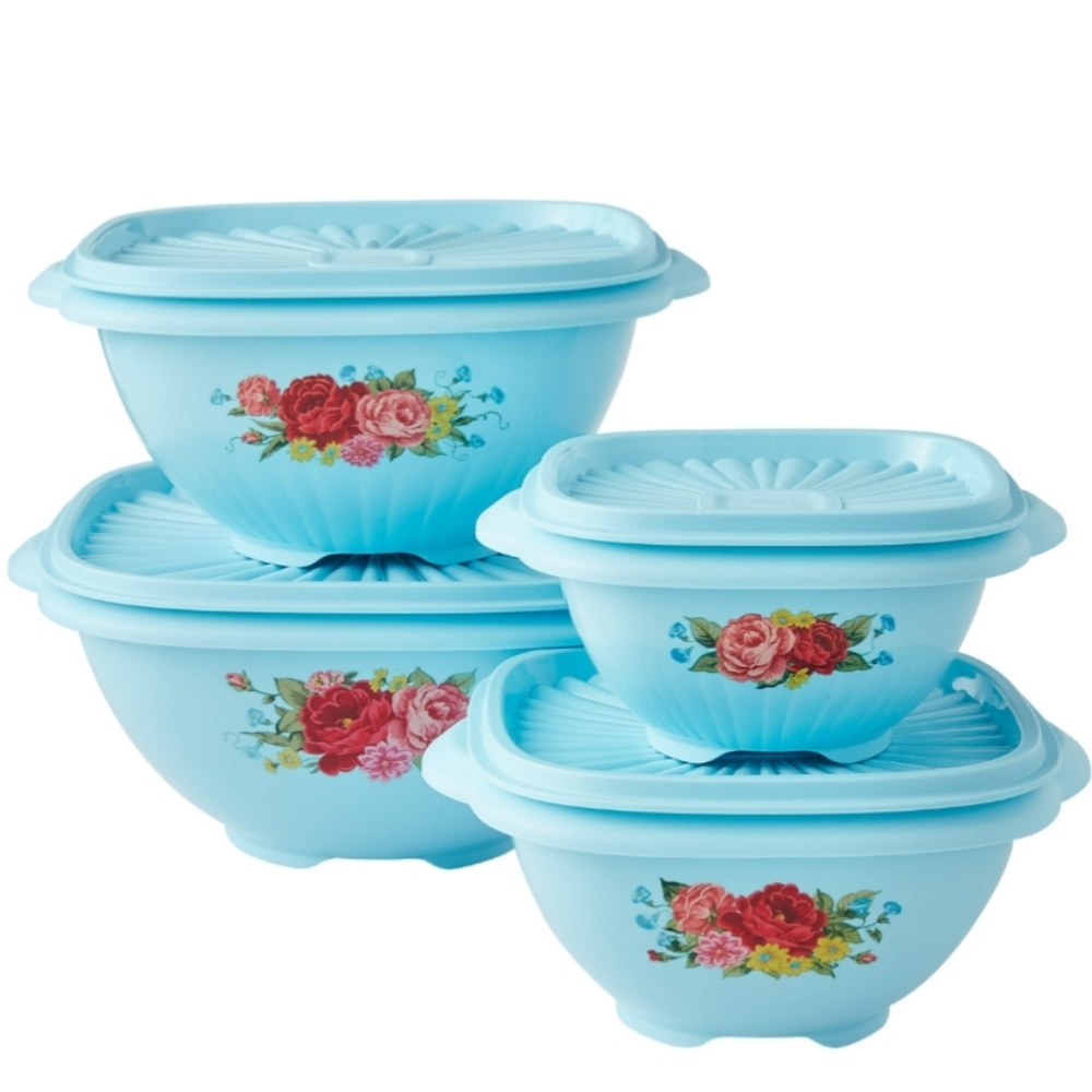 ❤️ New Pioneer Woman Sweet Rose 8 Piece Plastic Food Storage Containers